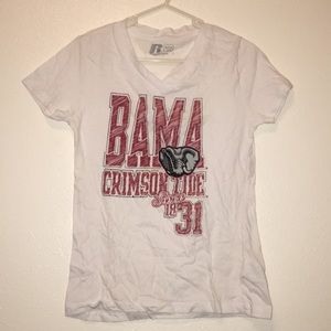 White V-neck Alabama Roll-Tide fitted tee